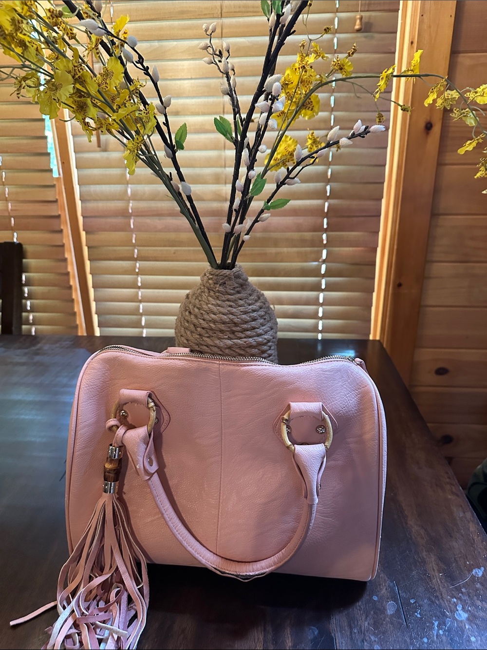 Pink Women's Leather Satchel Bag with Tassel